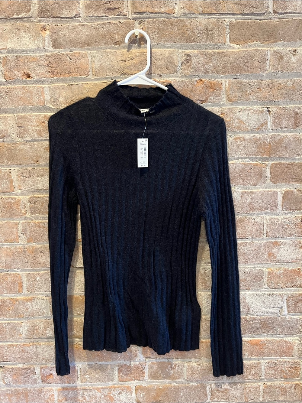 Madewell Black Ribbed Mock Neck Long-Sleeve Top